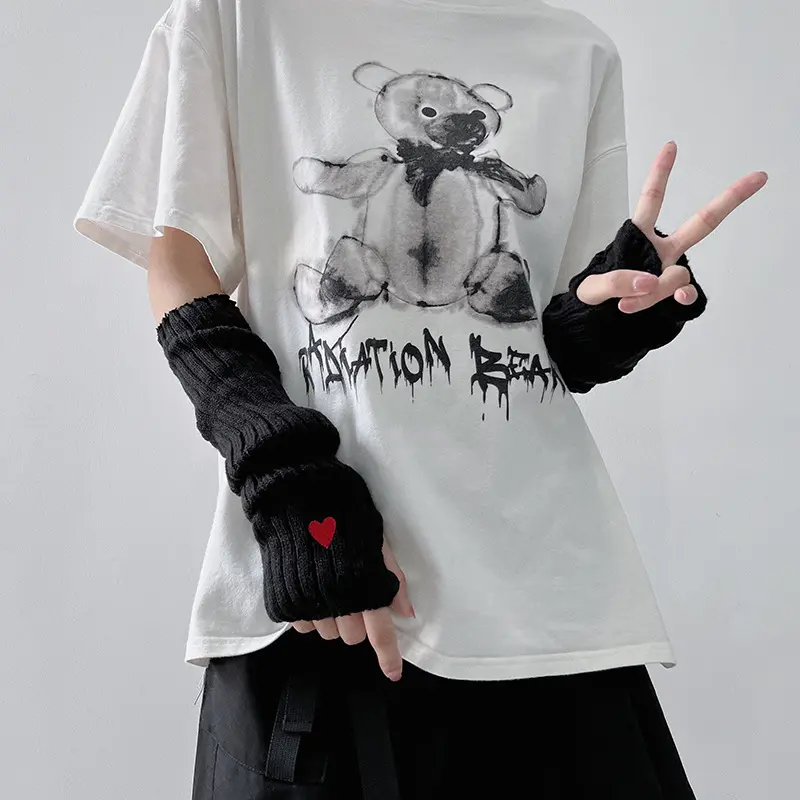 Y2K Knitted Finger Arm Sleeves, Fake Long Sleeve Arm Warmers, Streetwear Gothic Aesthetic Cosplay Layering Accessories for Women