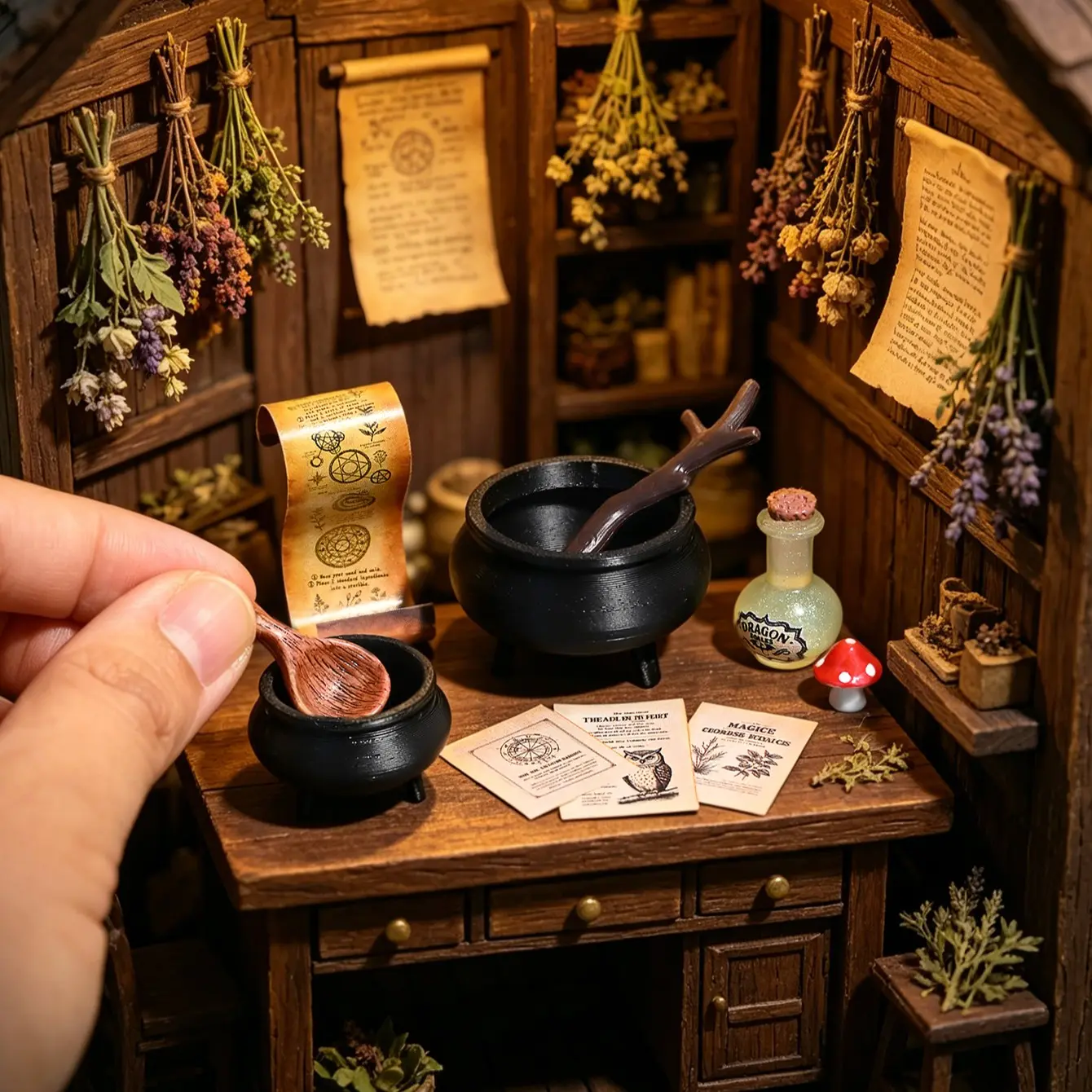 Miniature Magic Cauldron Scene Decor, Dollhouse Model House Decoration, Photography Props, Micro Landscape Ornament, Small Gift, Home Décor, Home Decor Ornaments, Decor Figurine, Decorative Figurines