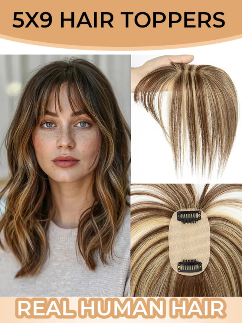 Hair Topper for Women, Real Human Hair Breathable Lace Base, Handmade Straight Hairpiece, Includes 2 Clips, Natural Look, Suitable for Baldness