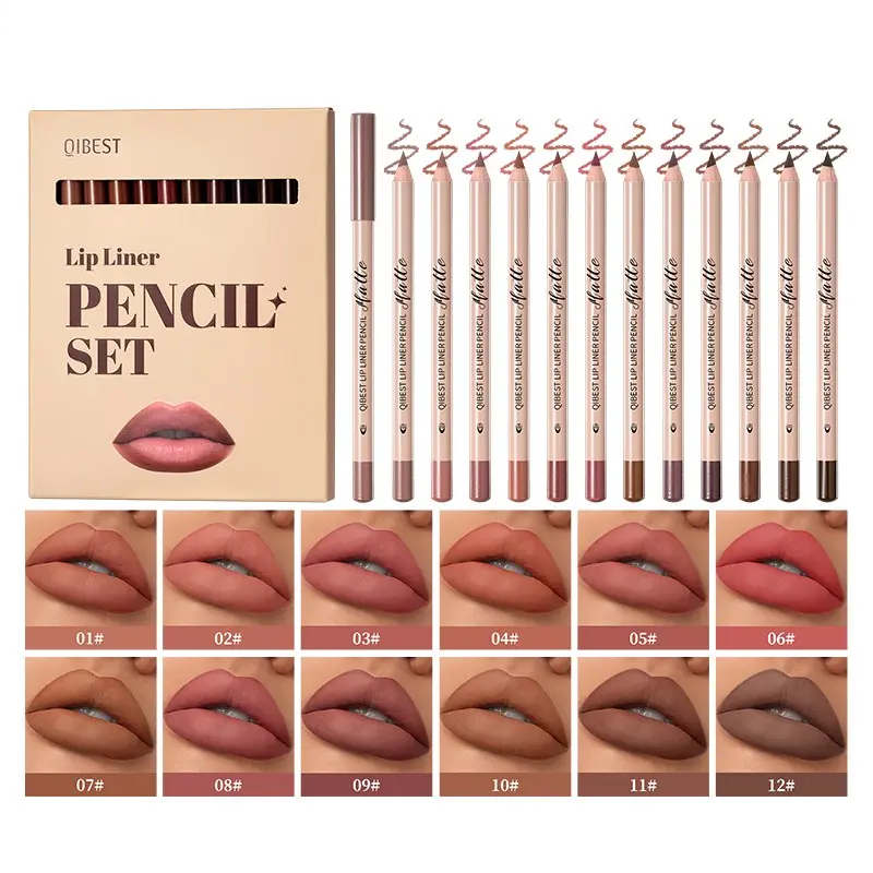 12 Shades Natural Matte Lip Liner Set, Long-wearing Lip Liners for Lining & Filling Lips, Fade-resistant All-day Lip Makeup