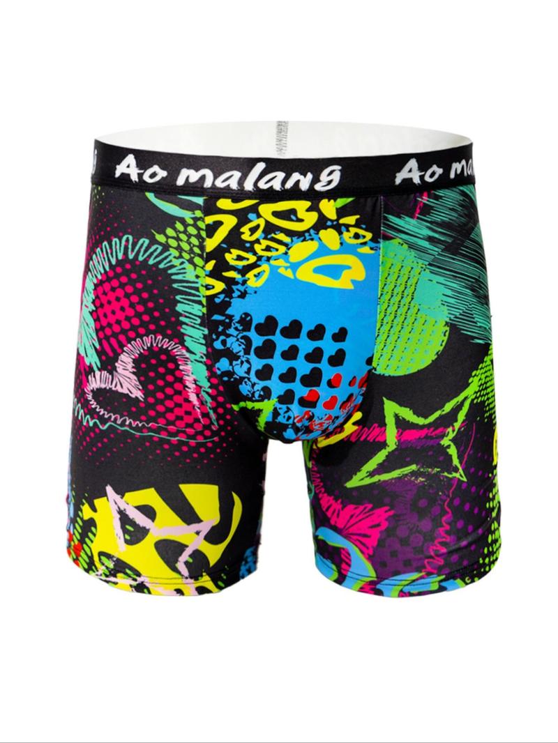 Men's Graphic Print Boxer Brief, Casual Comfy Breathable and Soft Underwear for Daily Wear, Mens Underwear for All Seasons, Undergarments, Stretchy Boxer Briefs