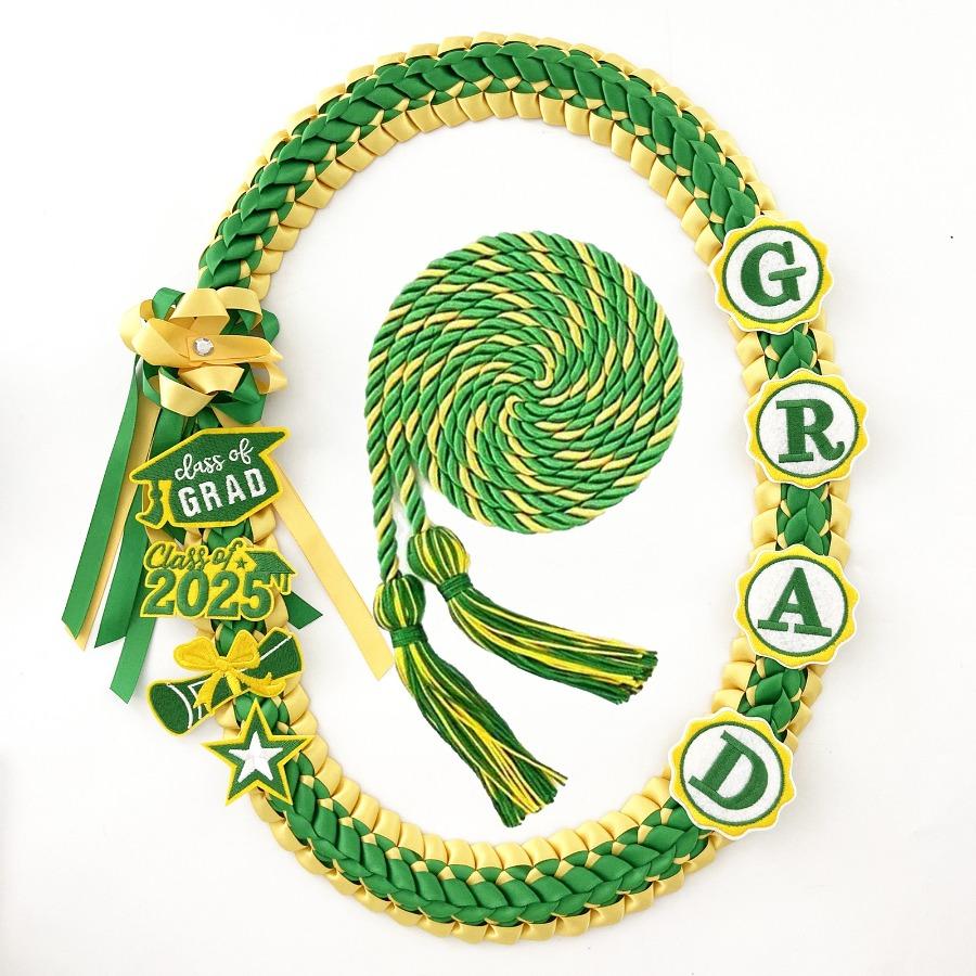 Graduation Leis Class of 2026 Grad Ribbon Double Braided Necklace with Graduation Cap 2026 GRAD Patches Handmade Leis Grad Gifts for Graduates Senior College Students Daughter Couples for Graduation Ceremony Party Celebration with Honor Rope Set