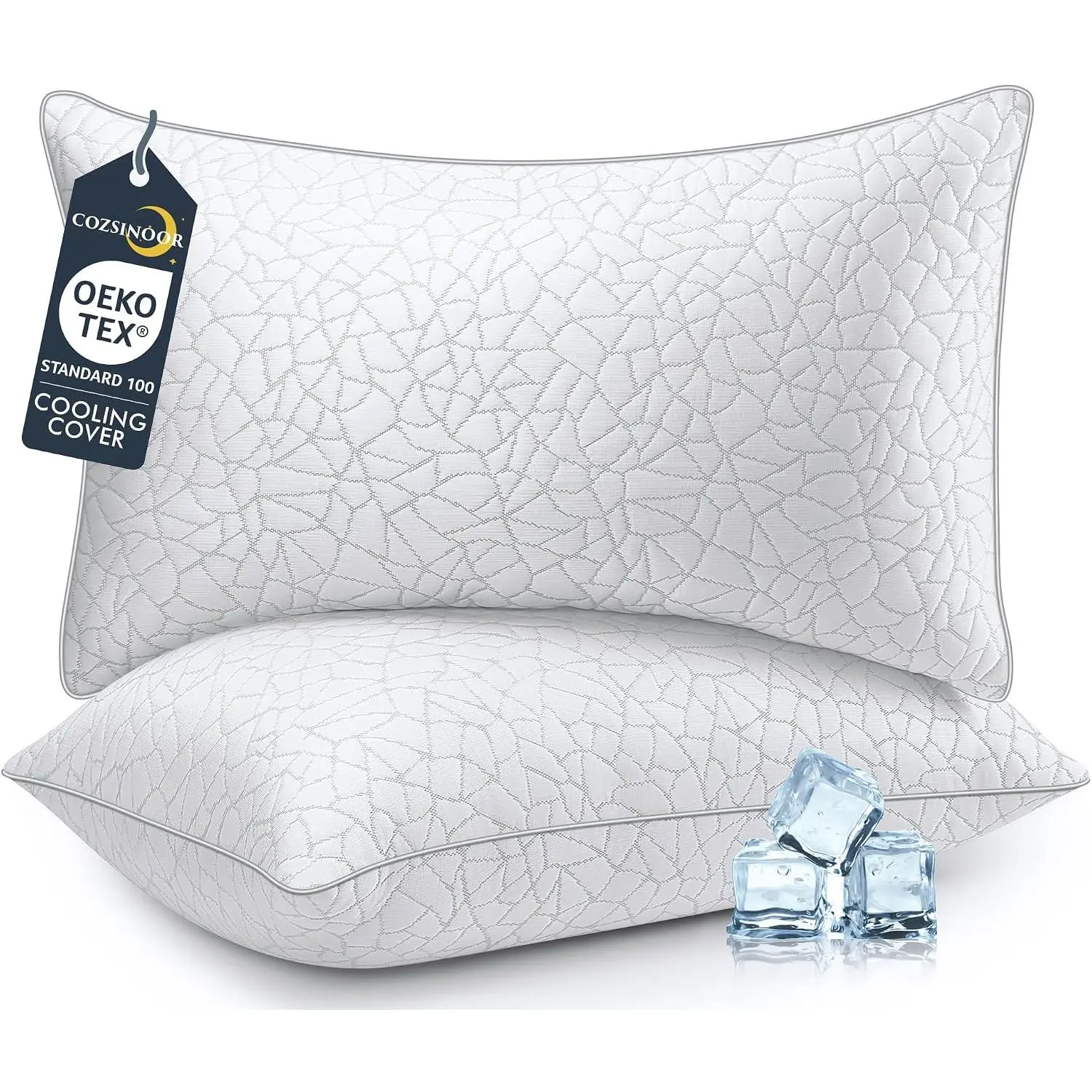King Size Bed Pillows - Breathable Down Alternative Pillows Set of 2 for Side, Back, and Stomach Sleepers Cooling Hotel Quality Soft Microfiber Fill Skin-Friendly
