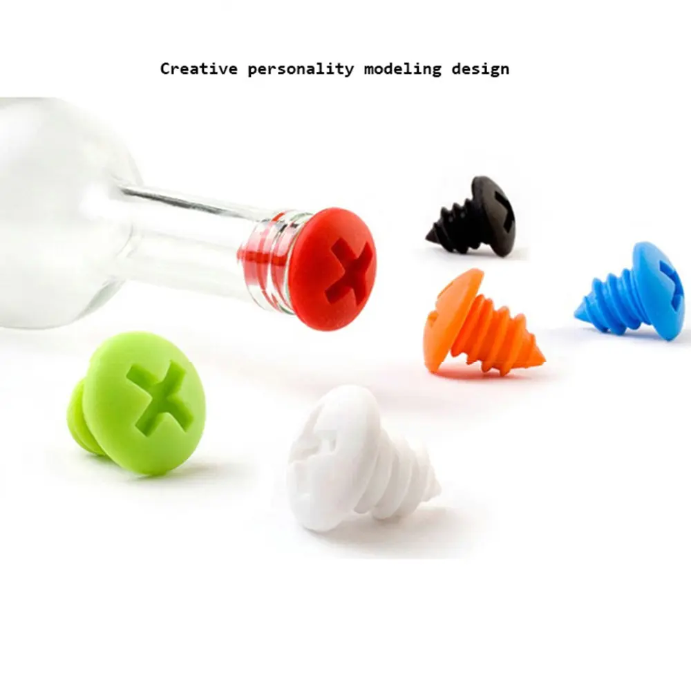 10 Pack Reusable Silicone Wine Bottle Stoppers, Creative Screw-Shaped Bottle Sealer for Wine, Whiskey & Liquor, Assorted Colors, Leak-Resistant Bottle Plugs for Home Bar & Kitchen