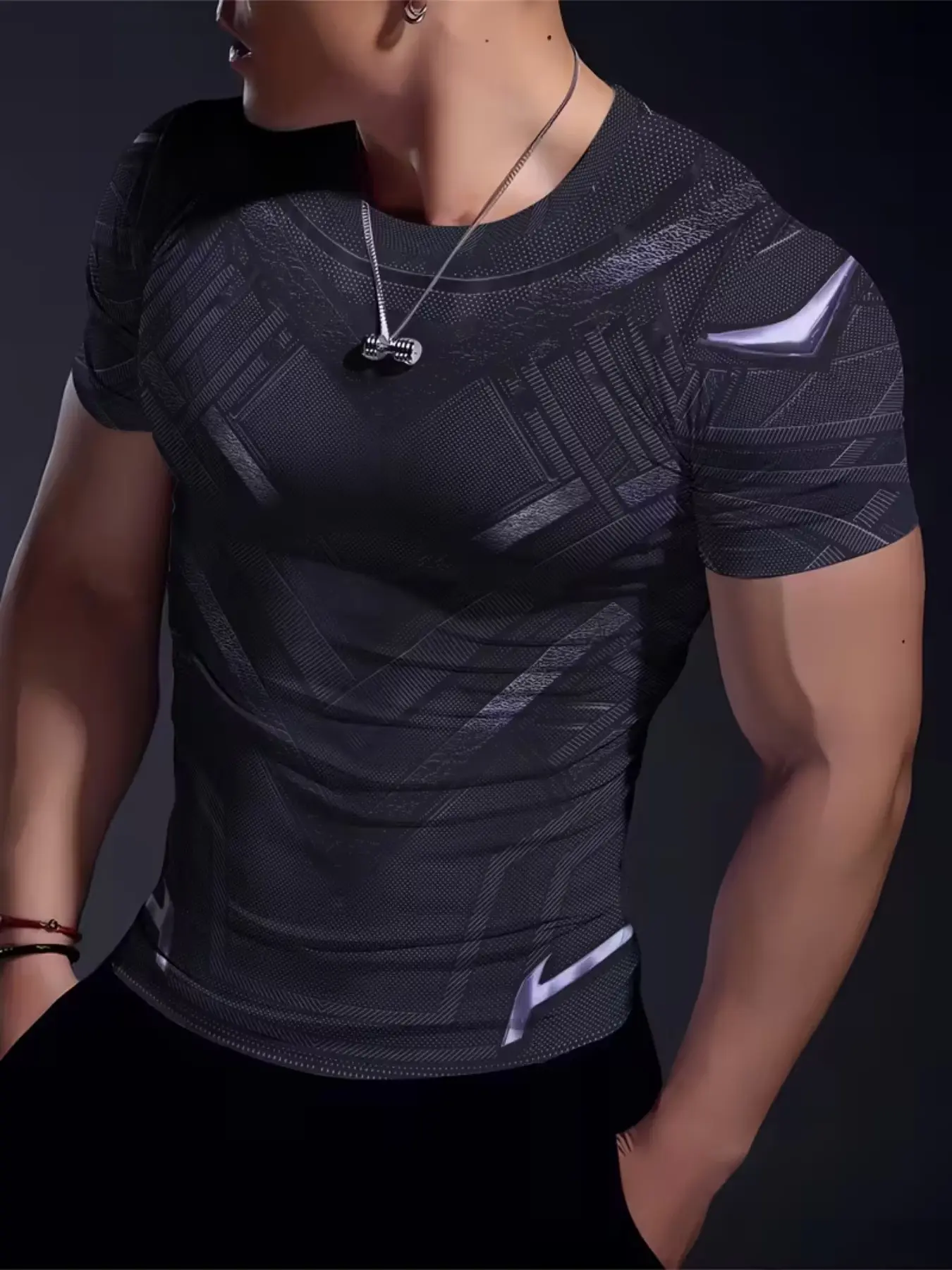 Men's 3D Short Sleeve T-Shirt, Fitness Compression Top, Athletic Tops, Sporty Muscle Training Tee, High Stretch Quick-Dry, All Seasons Wear