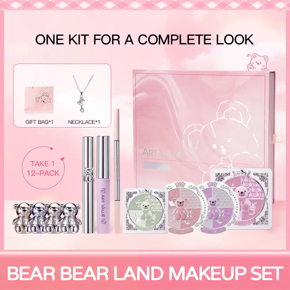 Bear Paradise 12‑Piece Makeup Gift Set, Pink Girly Full‑Face Makeup Kit, Perfect for Valentine’s Day & Birthday Presents