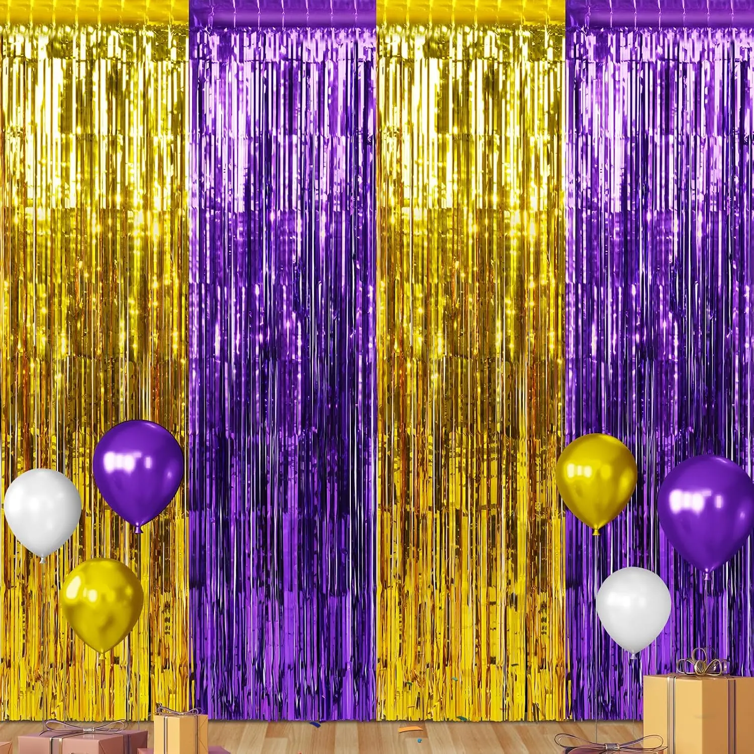 6Pack 3.3Ft x 6.6Ft Graduation Foil Fringe Curtain Backdrop Decorations,   Metallic Tinsel Foil Streamers Curtain Photo Booth Background for Graduation Prom Wedding Birthday Party Decoration