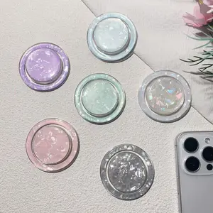 Magnetic Phone Grip Compatible with MagSafe, Iridescent Shell Airbag Cell Phone Stand, Holographic Removable Finger Holder