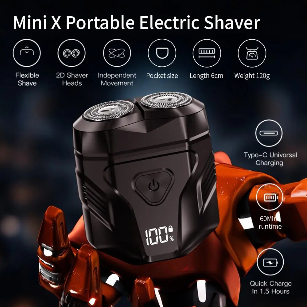 ENCHEN Mini X Portable Electric Beard Shaver Waterproof Double-Ring Magnetic Cutter One-Button Long Lasting for Travel Daily Use 2025 New Beard Shaver