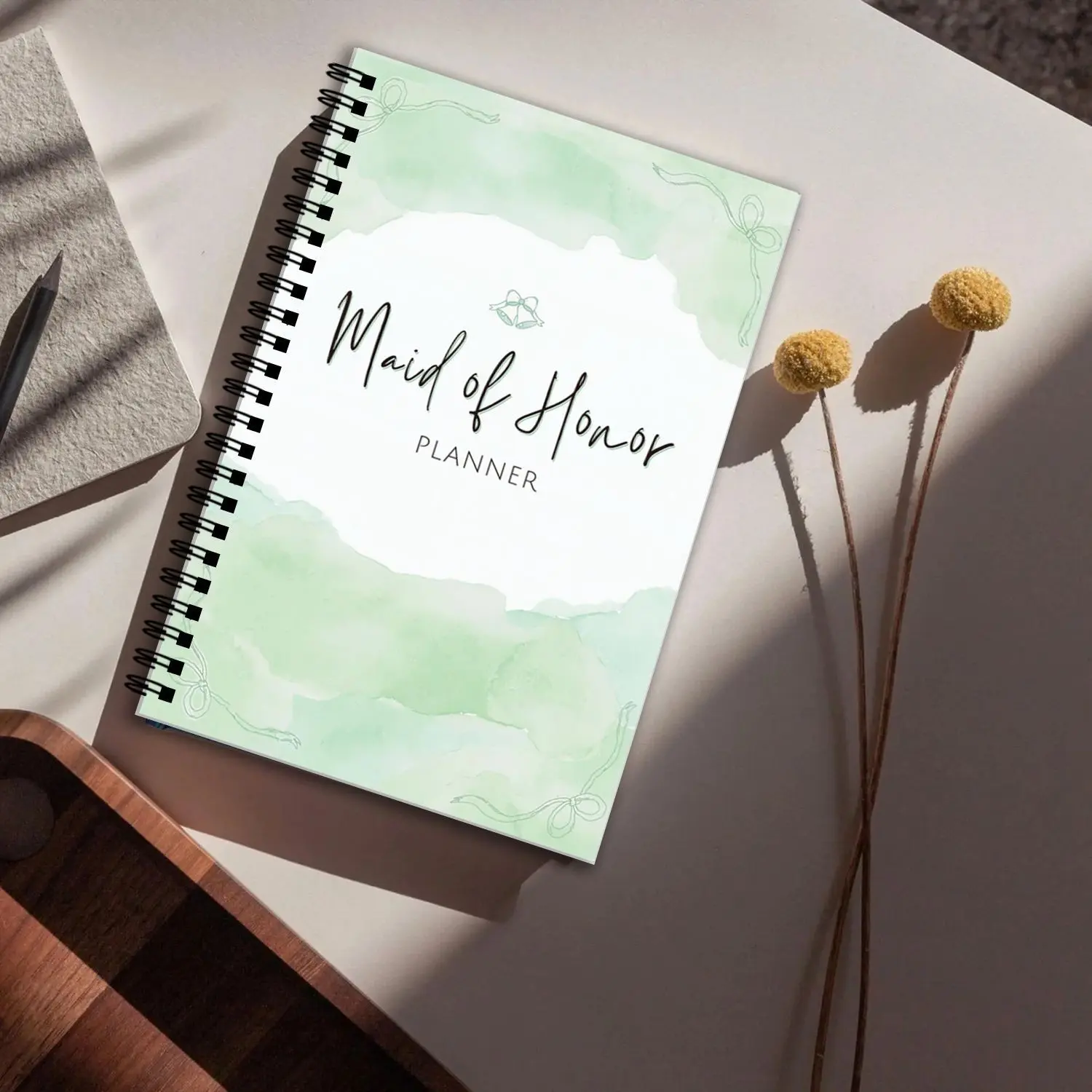 Bridal Planner Notebook, Light Watercolor Ribbon, Wedding Budget & Guest List, Dual Ring Binding, Ideal for Bridal Party Planning