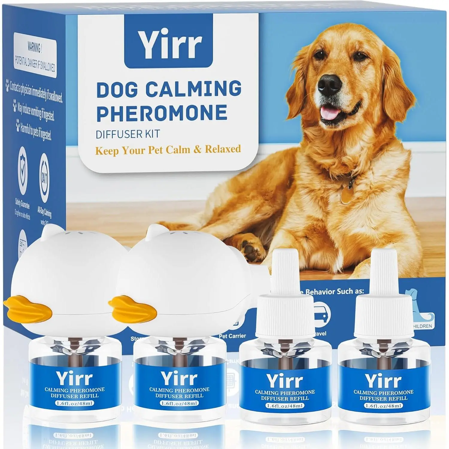 Dog Calming Pheromone Diffuser Kit, 120 Days Long Lasting Calming Diffuser for Dogs, Relieves Anxiety, Barking, Fighting, Destructive Behavior & Accidental Peeing, 2 Diffusers 4 Refills, Odorless