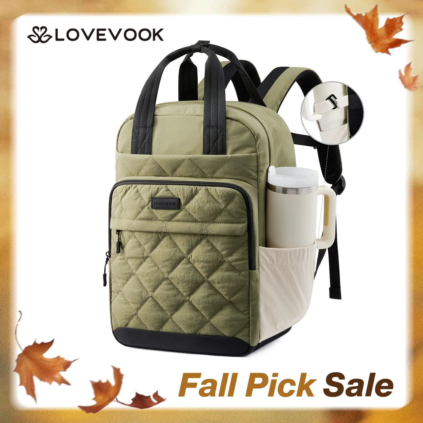 LOVEVOOK Puffer Backpack for Women Fits 15.6 Inch Laptop, Quilted Travel Backpacks Purse with Large Cup Holder, Teacher Computer Work Bags College Shool Bookbag, Puffy Carry On Personal Item Bag