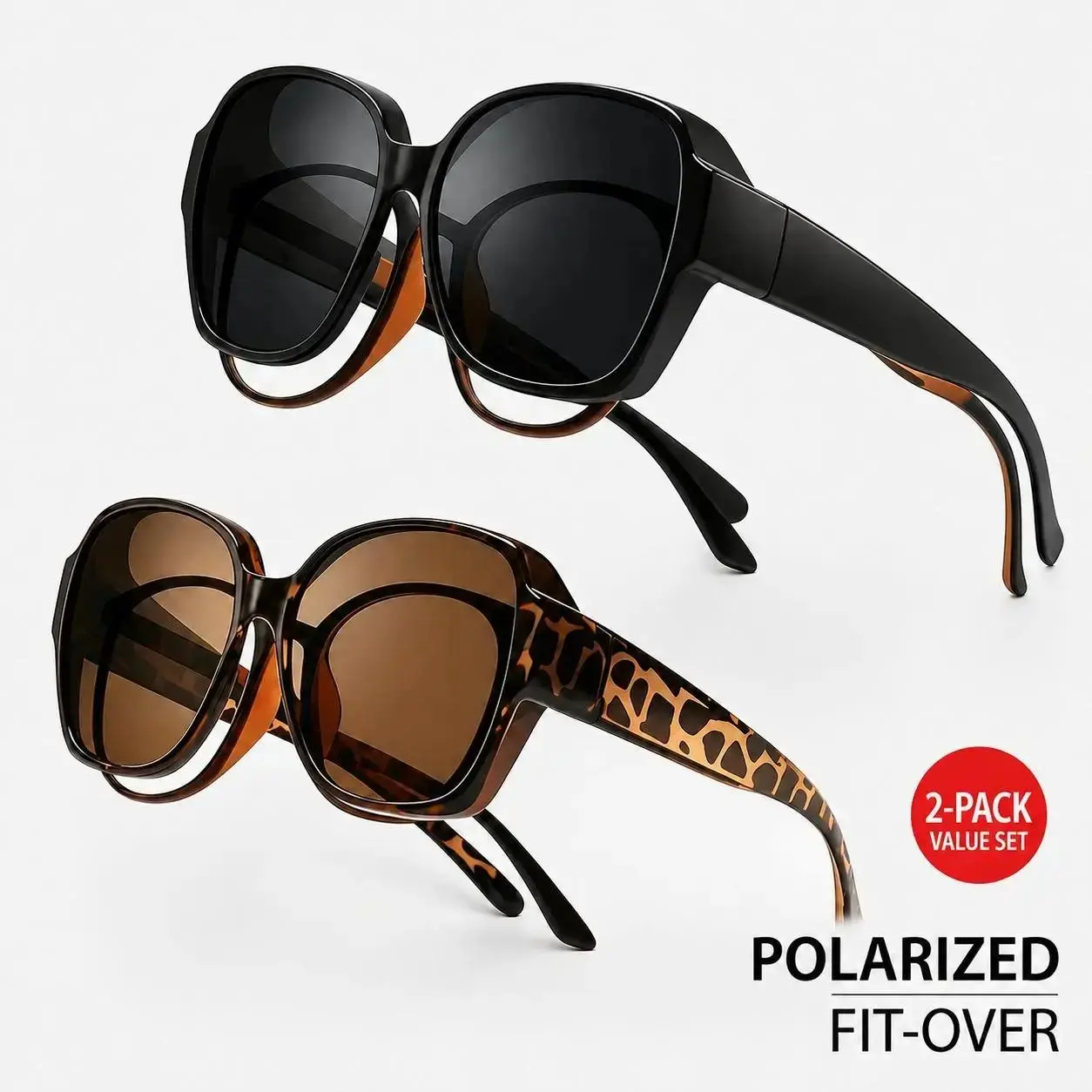 😎 Oversized Fit-Over Retro Sunglasses｜2 Pack Polarized Driving Shades, Fashionable Sunglasses, Stylish Shades for Men & Women, Slide Over Prescription Glasses, Polarized Sunglasses Set, Classic Polarized Sunglasses