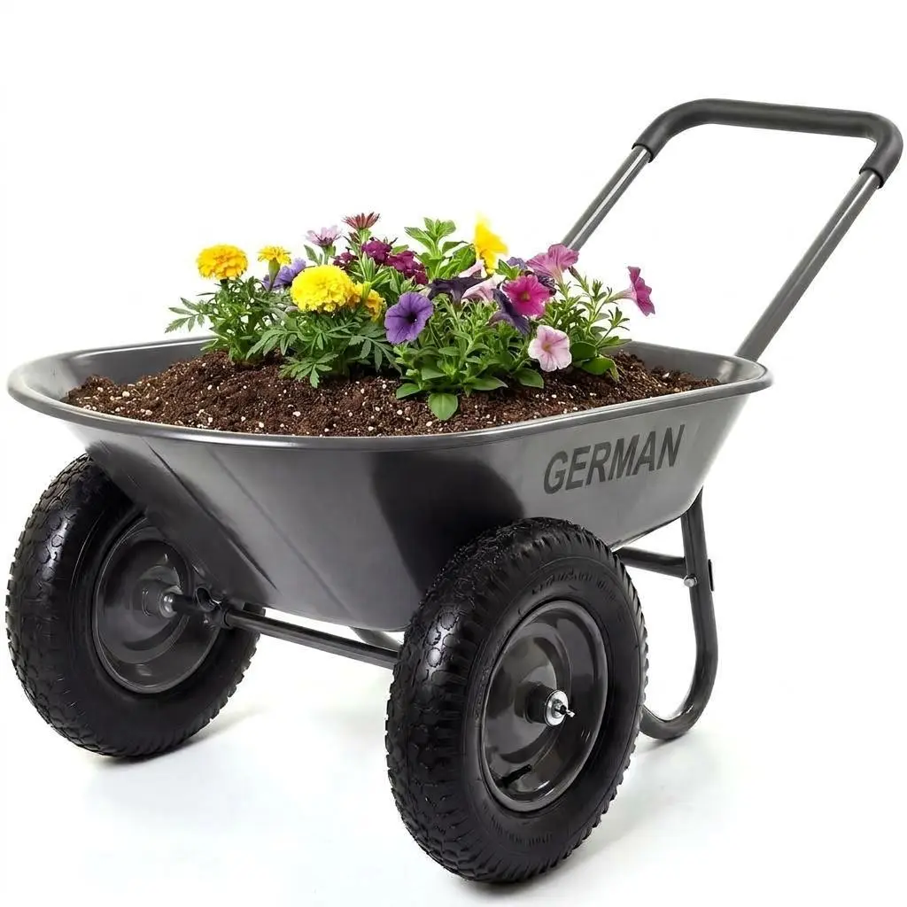 Heavy-Duty Garden Utility Wheelbarrow Cart with Built-in Stand, 2-Wheel or 4-Wheel Available Outdoor Haul Cart for Yard & Garden, Green