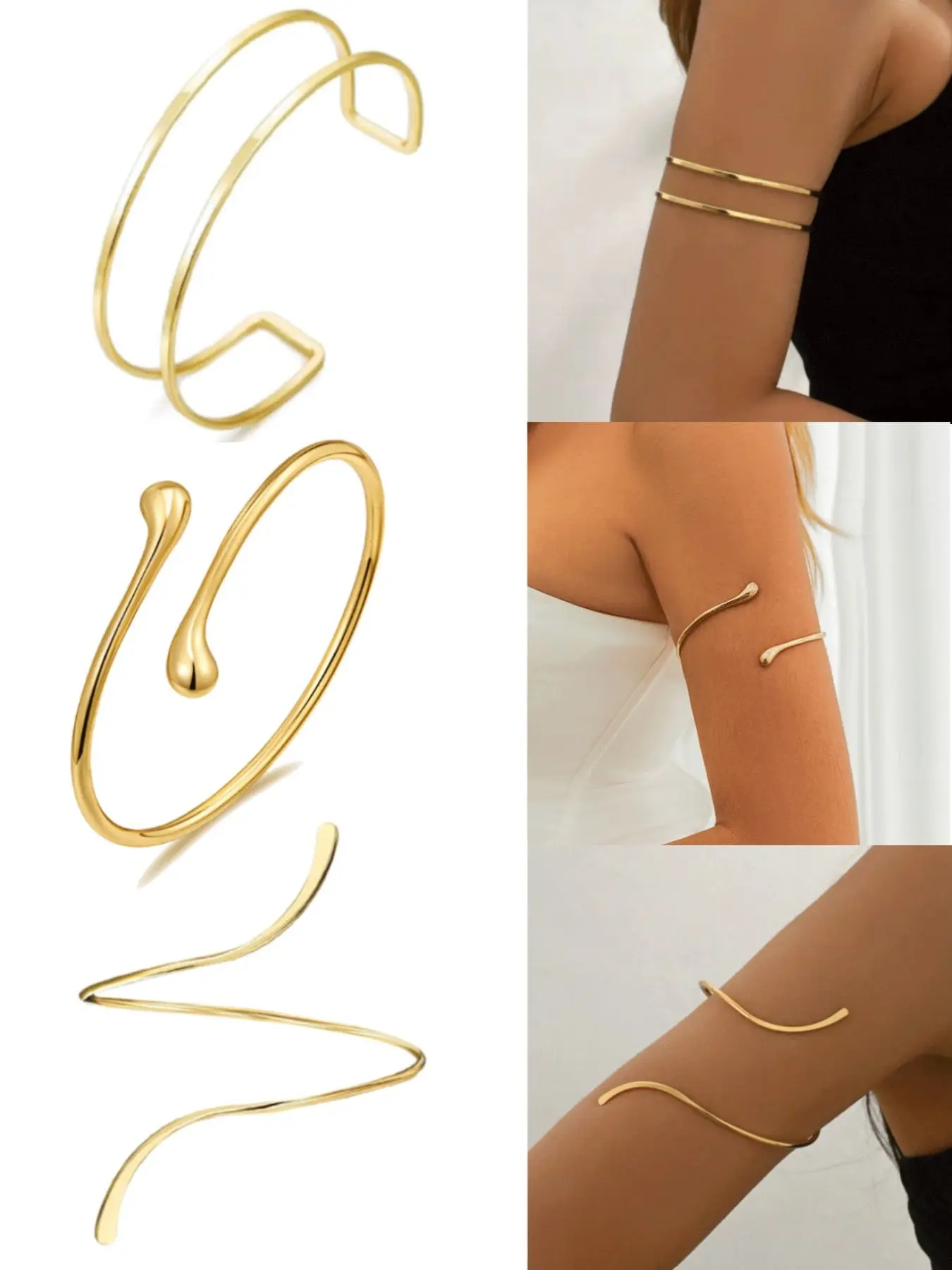 3pcs Minimalist Metal Geometric Line Bangle Bracelet Set, Adjustable Water Drop Design, Ideal for Daily Wear, Street Style & Beach Vacation, for Women
