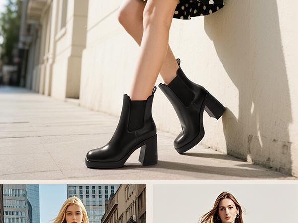 Athlefit Women's Chelsea Platform Boots High Chunky Heel Square Toe Boots Fashion Slip On Elastic Heeled Ankle Booties mid calf Platformboots Taupe