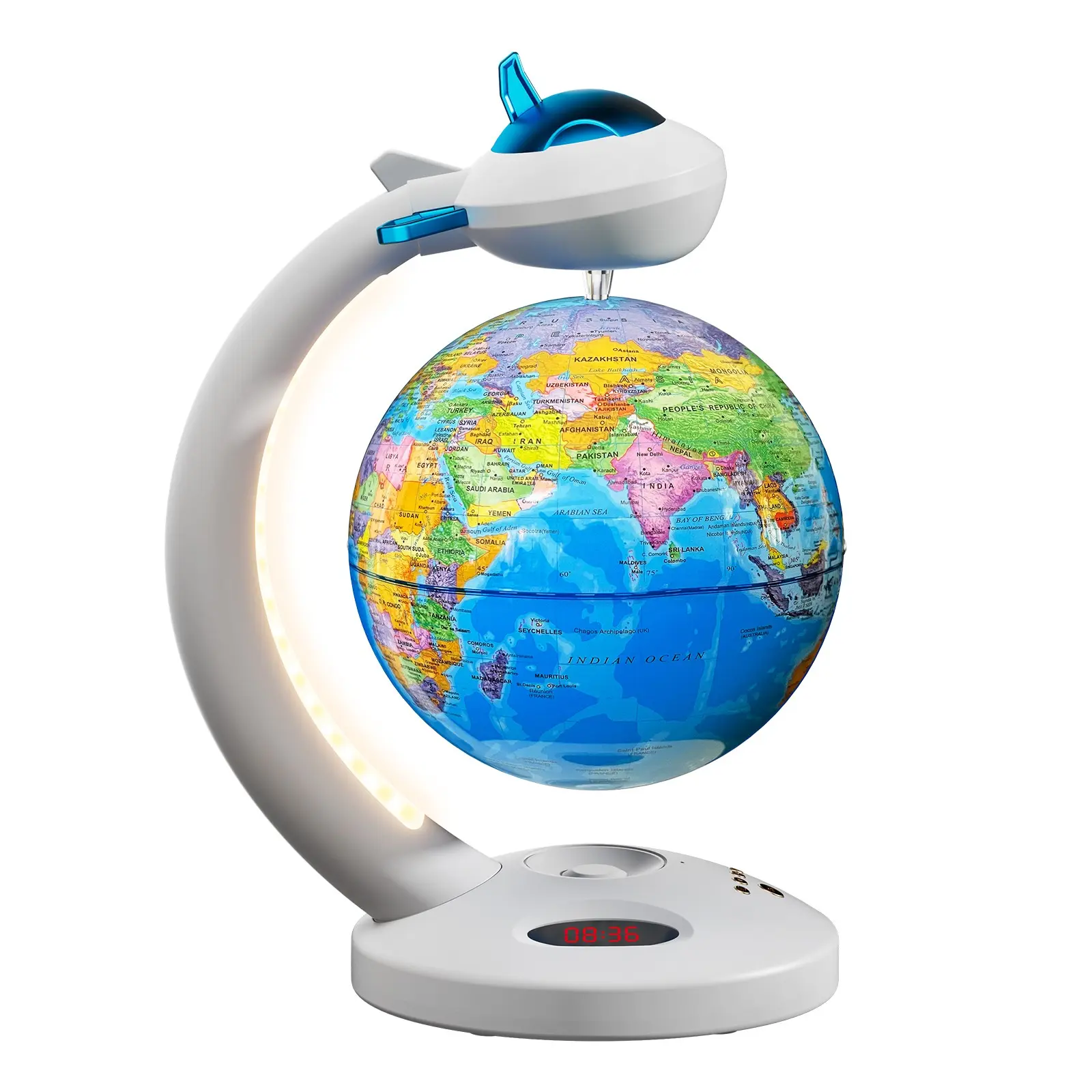 Magnetic Suspension Earth Globe, Automatic Rotation with Night Light, Bluetooth-compatible Speaker Clock, Educational Desk Decor, Gift for Kids