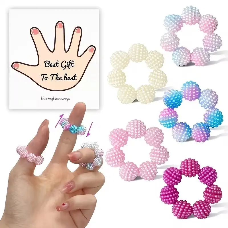 5pcs Sensory Spike Ball Rings, Designed to and Stress, Adjustable Rings with Multi-color Gradient. Finger Massager. Different Textured Spike Beads for Stress, Usable at Home, Outdoors, School, Office, Travel