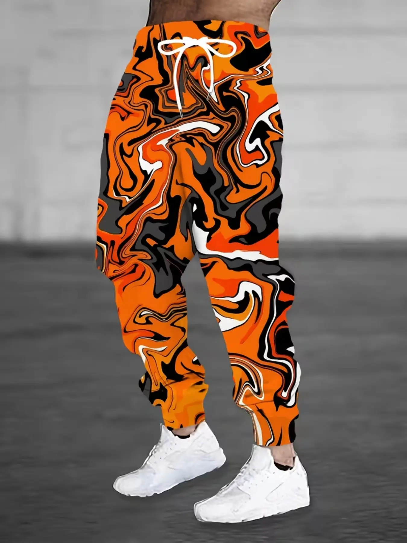 Men's Abstract Paint Splatter Ankle Pants, Streetwear Elastic Waist Joggers, Casual Geometric Pattern Sweatpants, All-Season Fitted Long Pants