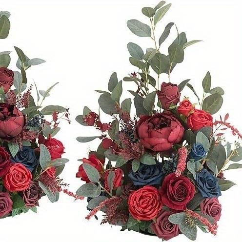 Set of 2 Tall Artificial Floral Arrangements for Autumn Wedding - Aisle & Chair Decor, Banquet Centerpiece, Rose-Themed Party & Outdoor Decoration