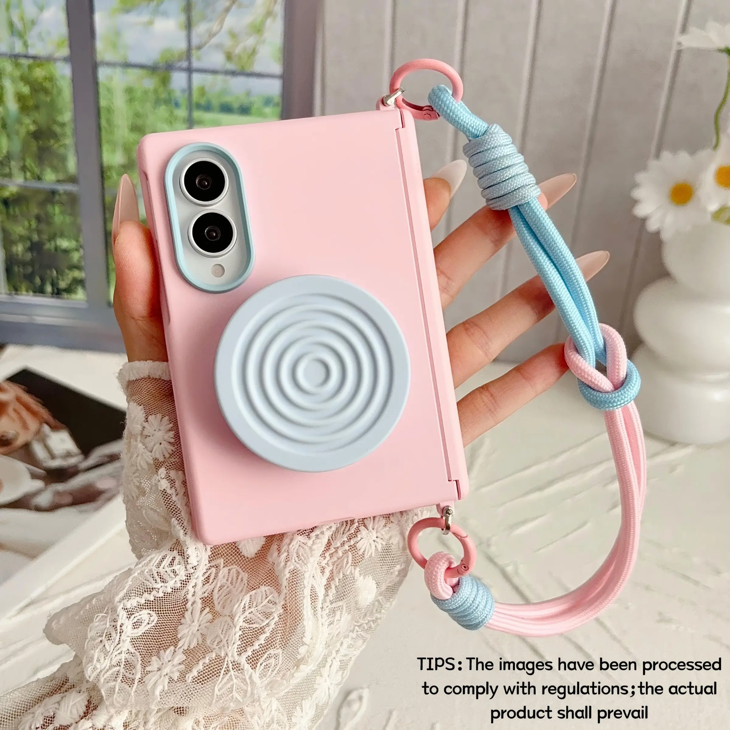 Side-clasp central axis dual magnetic & magnetic phone case, optional stand and wrist strap, for Samsung Galaxy Z Fold 8, color-blocking fresh aesthetic, fashionable protective cover, unique design suitable for daily use, protective shell