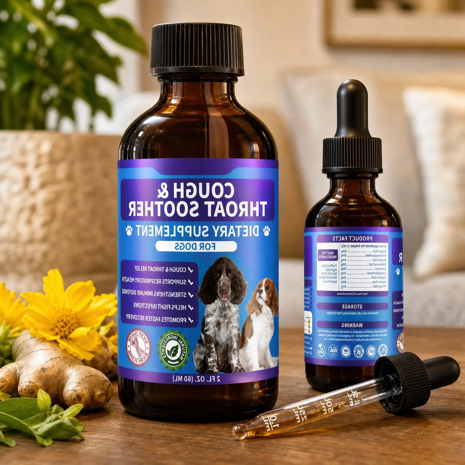 Dog Cough Treatment Herbal Drops – Natural Cough Relief Supplement for All Breeds, 60 mlGift