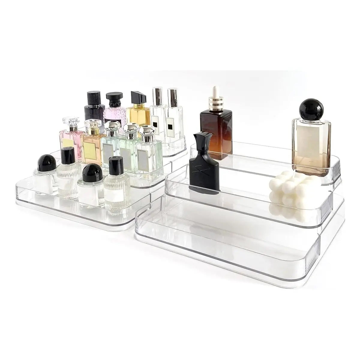 2 Pack Three-tiered Clear Organizer Shelf, Perfume Lotion Skincare Stand, Spice Vitamins Medicine Bottles Holder for Kitchen Bathroom Countertop Cabinet Storage