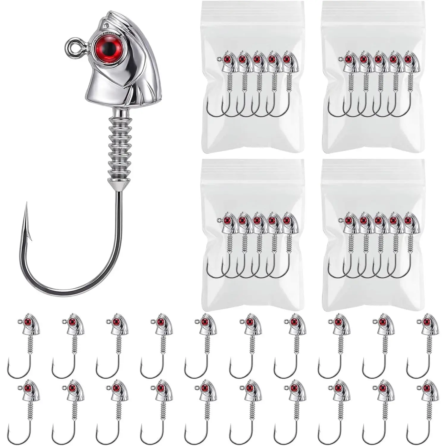 Swimbait Jig Heads for Fishing 3/0# 20 count  Eyes Jig  with  Keeper for Saltwater Freshwater 3/17 1/4 3/8 1/2 oz Fishing Hooks