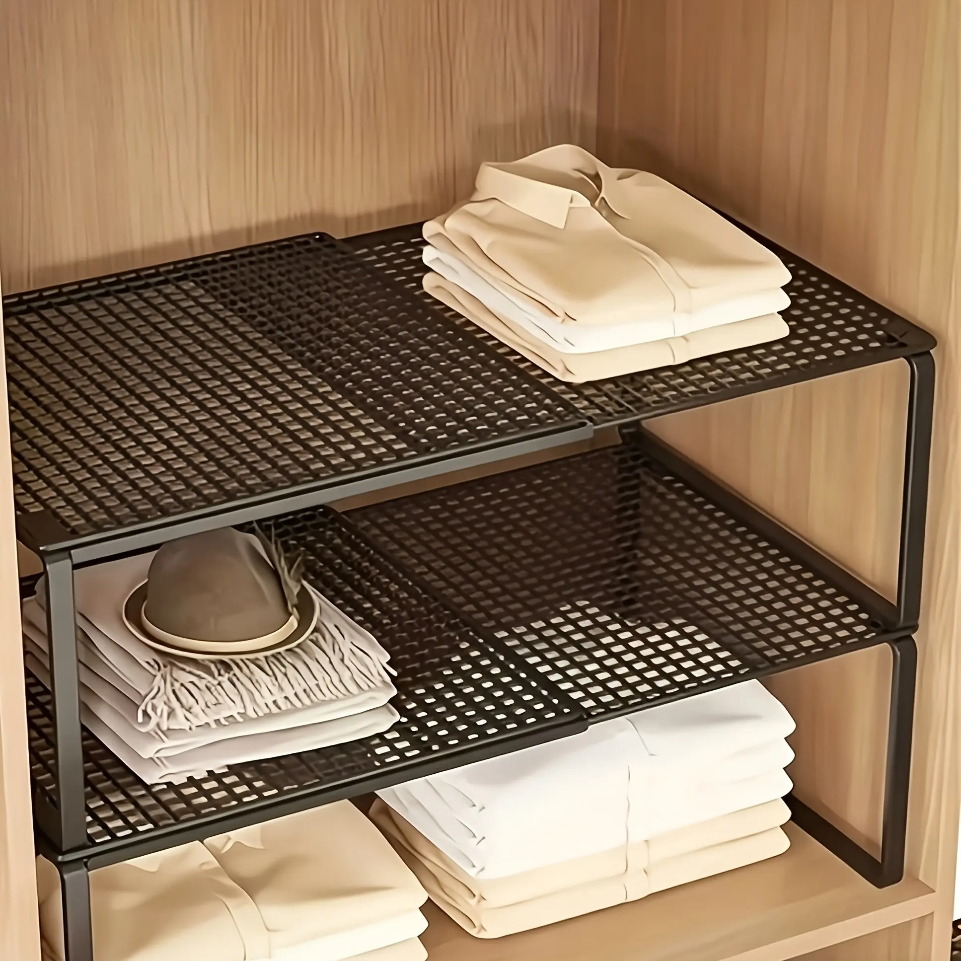 Carbon Steel Adjustable Closet Shelf, Expandable Vertical Storage Rack, Compatible with Multiple Shelving Systems, Ideal for Clothes and Shoes