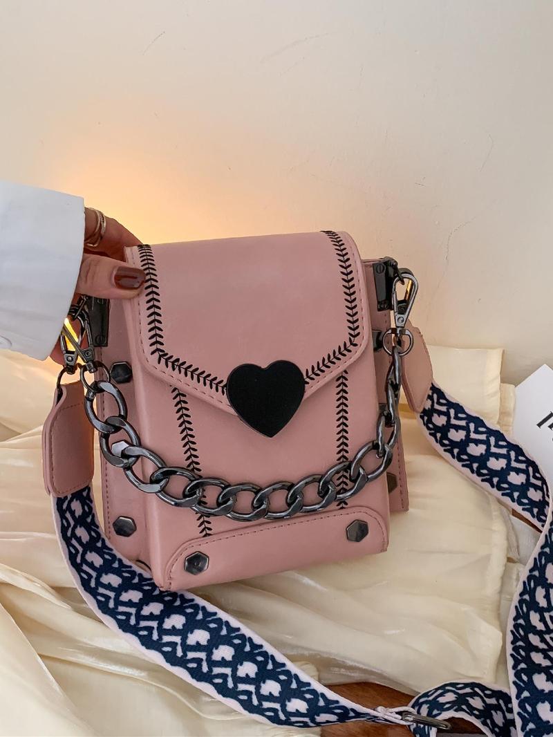 Fashion Chain Decorated Heart Decor Crossbody Bag Women, Chain Strap Crossbody, Simple Vintage Flap Shoulder Bag for Women, Casual Trendy Versatile High-quality Daily Commuting Bag, Girl Fashionable Shopping Bag