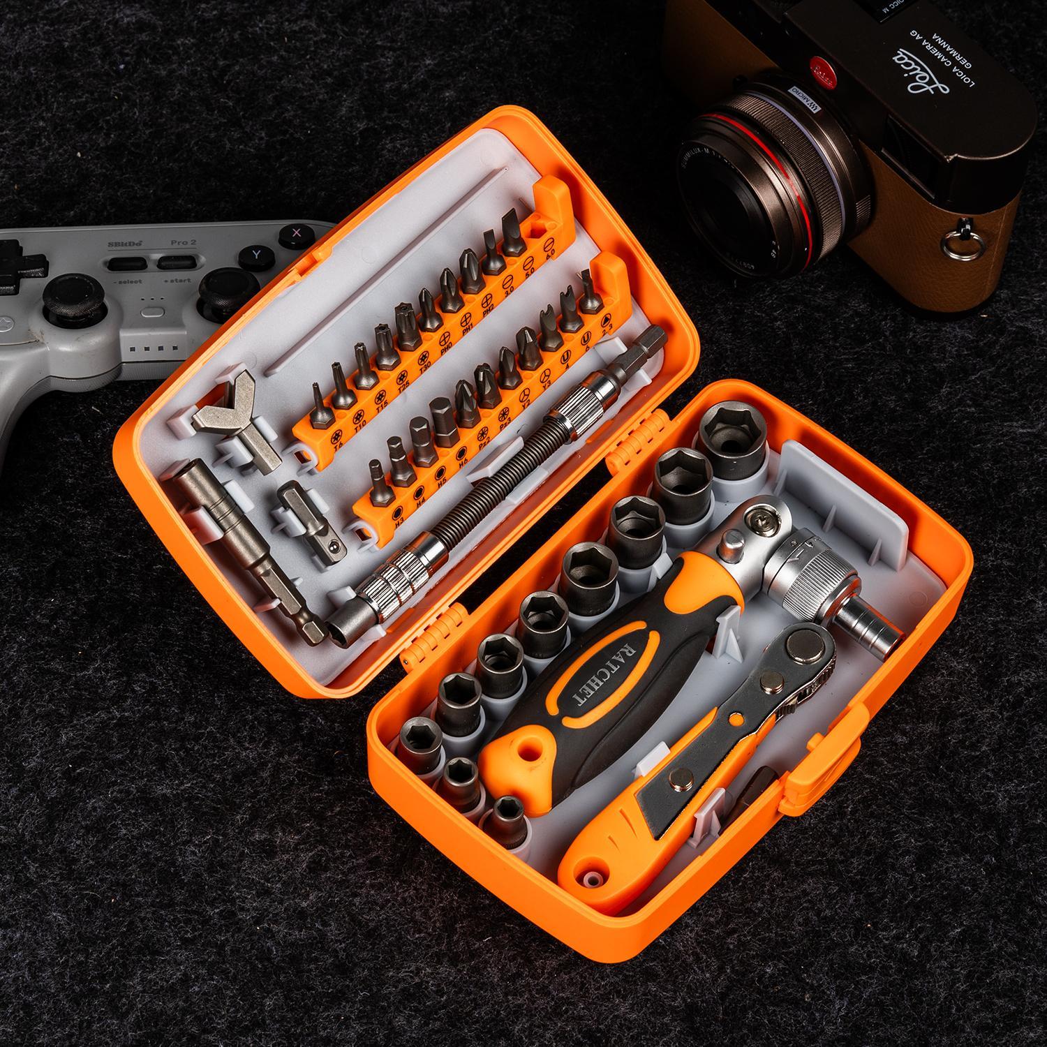 Ratchet Multipurpose Screwdriver Tool Set, 38pcs Socket Set & Screwdriver Bit Set with Rotatable Ratchet Handles & Storage Case, Household Repair Tool Kit for Bike, Hardware, Heavy Duty