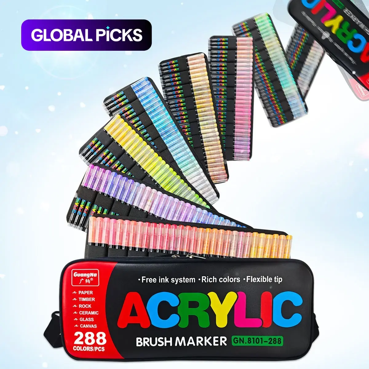 Guangna 288 Color Liquid Ink Marker Set, Soft Tip Drawing Pens for Students, New Acrylic Markers, Art Supplies