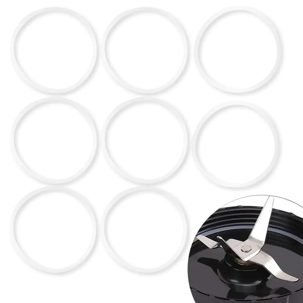 8-Count Pack Round White Rubber O-Ring Seal Gasket, 80x75.5mm Resilient Leak-Proof Seal, Compatible with 250W Blenders & MB1001 Leak Solution