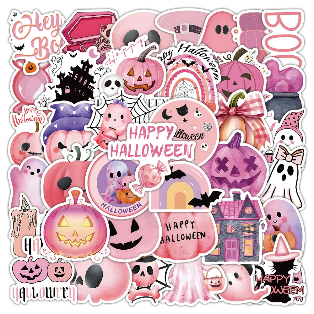52pcs Pink Halloween Stickers, Cute Little Ghost Pumpkin Head Office Stickers, Suitable for Scrapbooks, Diaries, Laptops, Water Bottles, Cars, Etc. A Gift with A Positive Message and A Design Based on Faith.