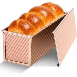 Pullman Loaf Pan with Lid, 13x4 inch, Premium 2.2LB Nonstick Sandwich Bread Loaf Pan for Homemade Sourdough Bread, Heavy Duty Carbon Steel Corrugated Toast Box with Cover for Baking, Bakeware
