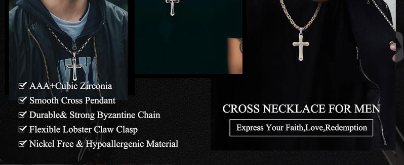 Exquisite Black Gold  for Men Stainless Steel  Chain With Cross Pendant Necklace   22-30Inch Jewellery