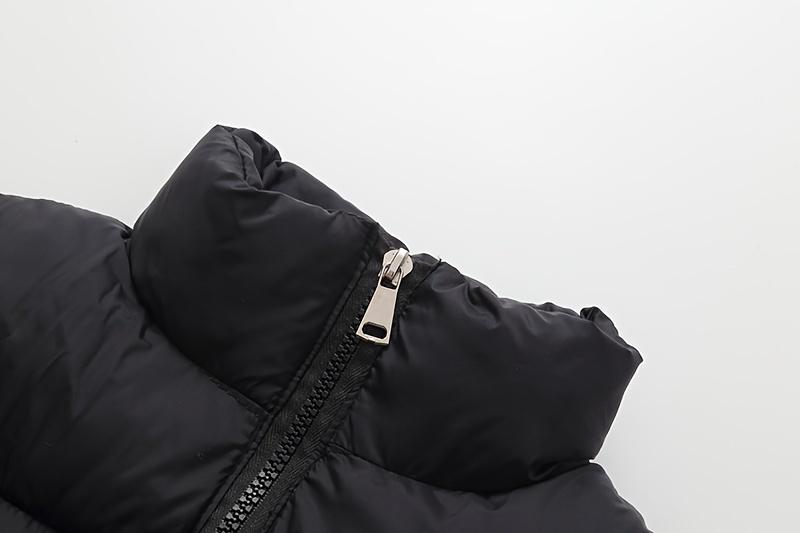 Warm And Cozy Label Patched Vest, Full Zipper Warm Sleeveless Outwear For Boys And Girls - Perfect For Autumn And Winter Clothes