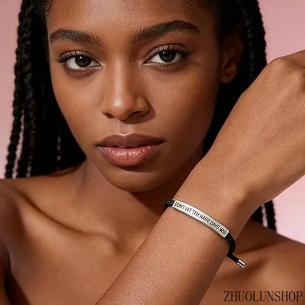 Don't Let The Hard Days Win Engraved Bar Charm Adjustable Braided‑Rope Bracelet for Women & Teen‑Girls Motivational Daily‑Wear Accessory, Heart‑felt Encouragement‑Keepsake Design, Comfort‑Fit Sturdy Skin‑Friendly Flexible Rope, Stack‑Wear Versatile Jewelr