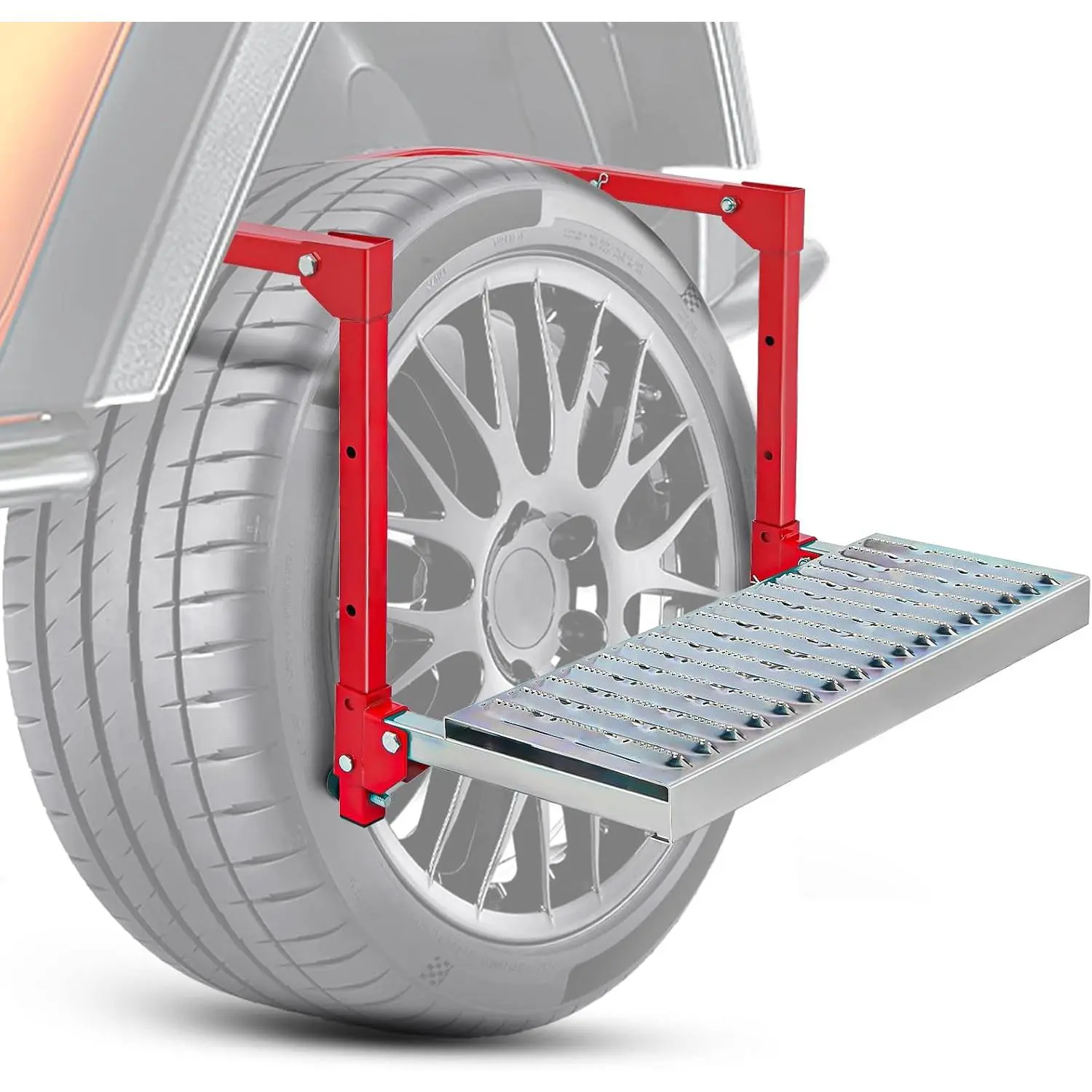 Folding Heavy Duty Tire Step Fit Tire from 10" to 15"| for Truck SUV and RV, Non-Slip Steel Surface Rated up to 350 Lbs,Easy to Install and Adjust Red