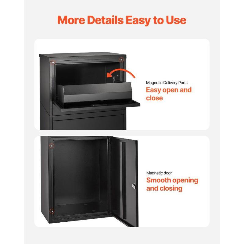 VEVOR Package Delivery Boxes for Outside, 38.6 in Mailbox for Parcel with Lock, Galvanized Steel Package Drop Box with Anti - Theft Design, Weather - Resistant Package Mailbox for Home and Office, Black