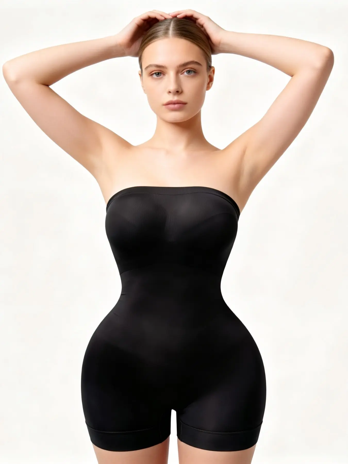 Strapless Tube Top Seamless Shapewear Bodysuit, Anti-Slip Silicone Band, Mid Thigh Design, Tummy Control Hip Lift Body Shaper