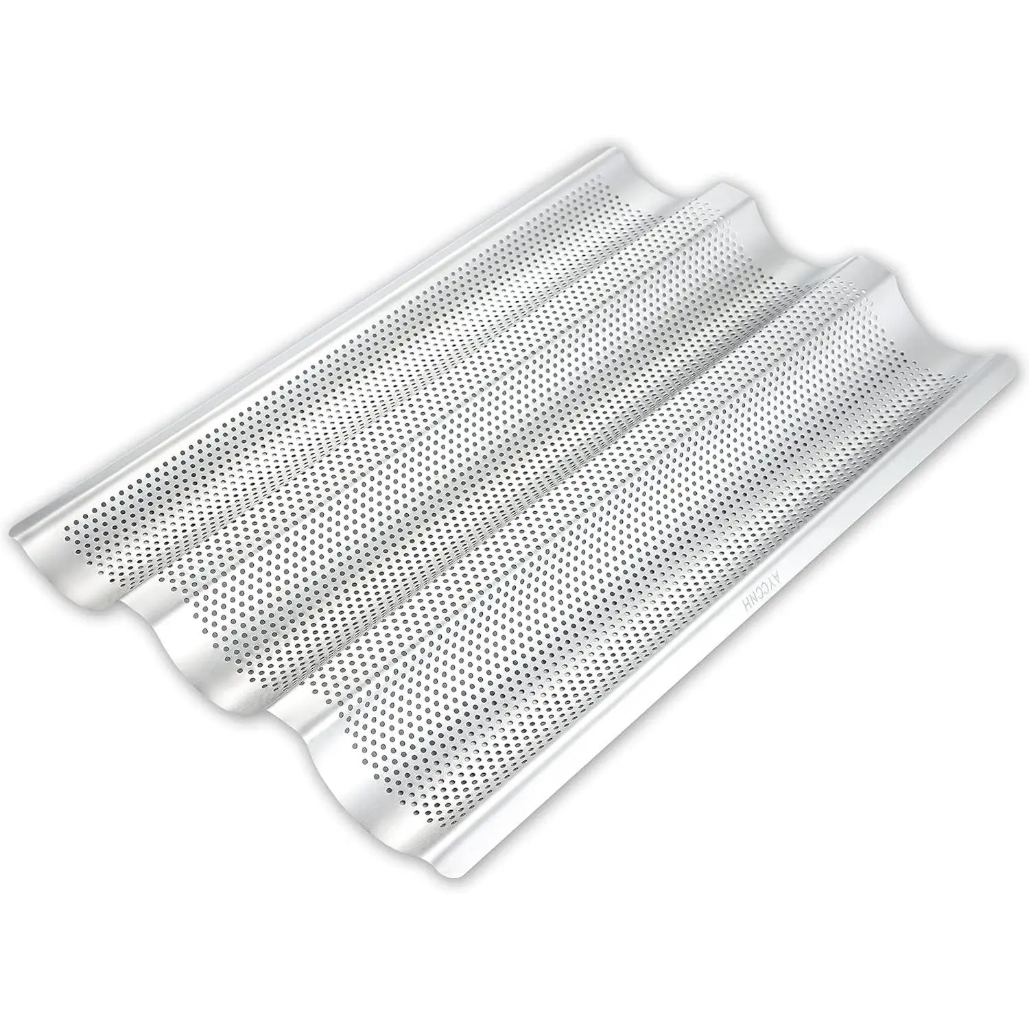 AYCCNH Stainless Steel French Baguette Bread Pan, Perforated Loaf Pans for Baking 15"x10", 3 Waves Toaster Oven Baking Tray (1 Pack)