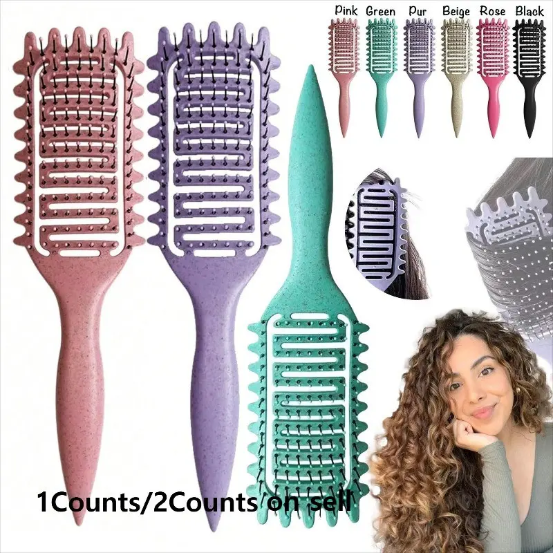 2Count Vented Curl-Defining Brush for Curly, Wavy & Coily Hair, Airflow Comb for Fast Drying, Curl-Enhancing & Edge Lift, Lightweight Detangling Brush for Wet & Dry Hair, Ideal for Travel, Home and Salon, Detangler Brush