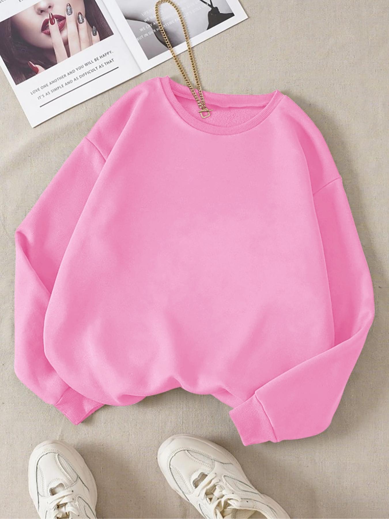 Trendy Solid Color Sports Sweatshirt, Teen Girls Casual Wear, Women's Daily Fashion, Comfortable Breathable Fitted Long Sleeve Pullover