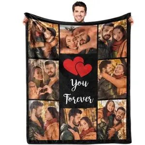 Custom Blanket with photo Personalized Sherpa Fleece Throw Blanket - Thick and Warm Fuzzy Plush Blanket - Customized for Couple Girlfriend Boyfriend