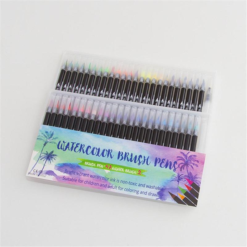 48 Colors Watercolor Brush Pen, 48pcs/set Nylon Brush Tip Water-based Ink Watercolor Brush for Students Beginner Water Color Kit