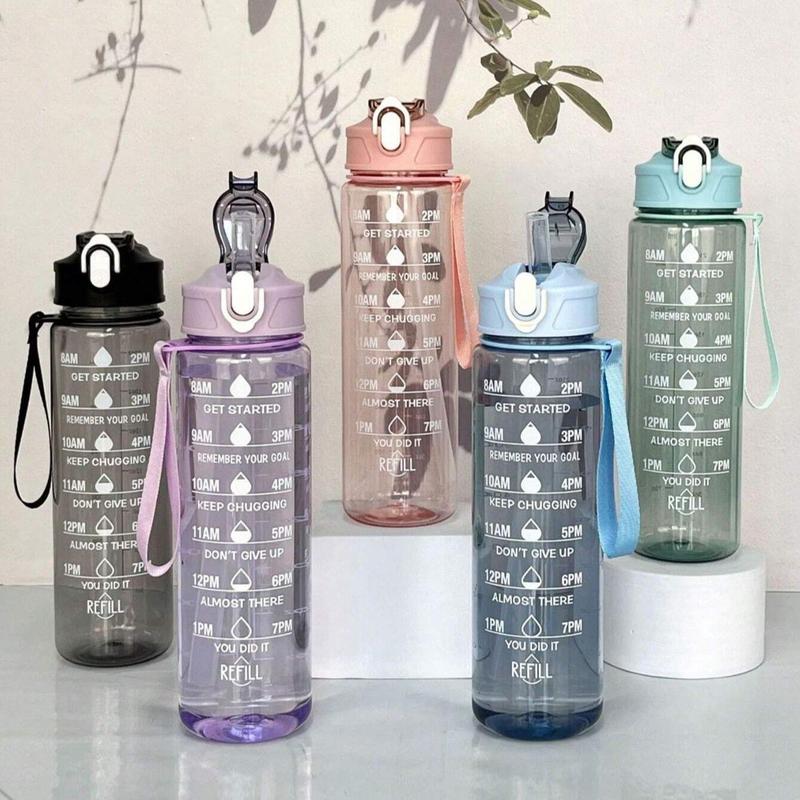 Time Marked Water Cup, Outdoor Sports Clear Water Bottle with Straw, Medium Size Transparent Drinking Cup for Hydration, Portable Sports Bottle