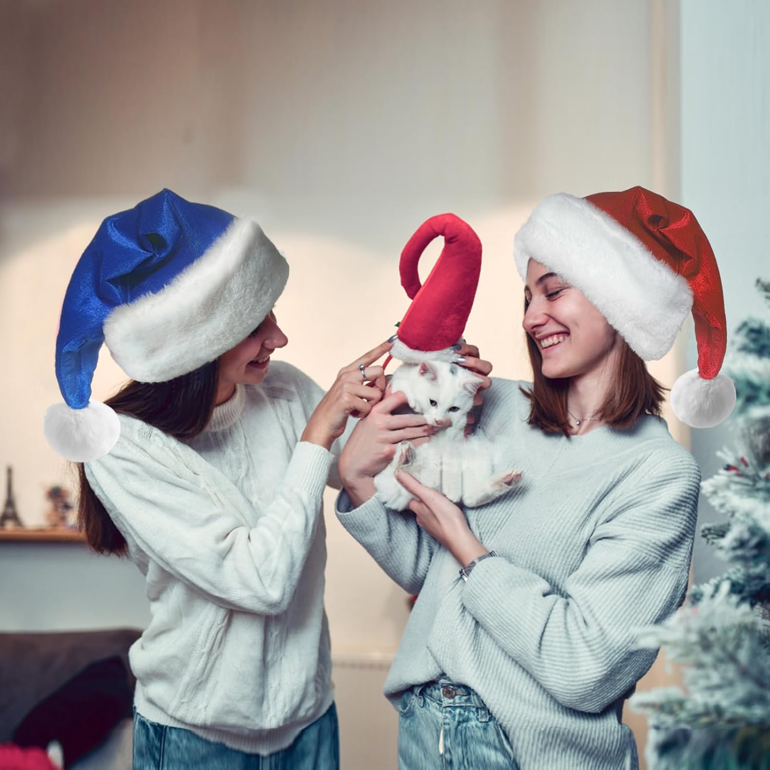 Blue Velvet Christmas Hat for Adults, Festive Holiday Party Accessory, Comfortable & Stylish New Year Celebration Item