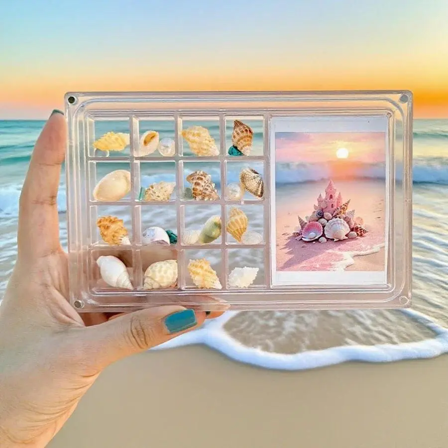 Acrylic Square Shell Storage Box Transparent Sea Shell Display Cabinet Mini Beach Stone Decorative Storage Frame Storage Case