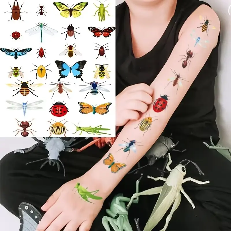 Fun Insect Tattoo Stickers, Realistic Butterfly Ant Ladybug Bee Designs, Bright Colors, Safe Material, Easy Peel, Waterproof, Party Decor, Arm Temporary Tattoos
